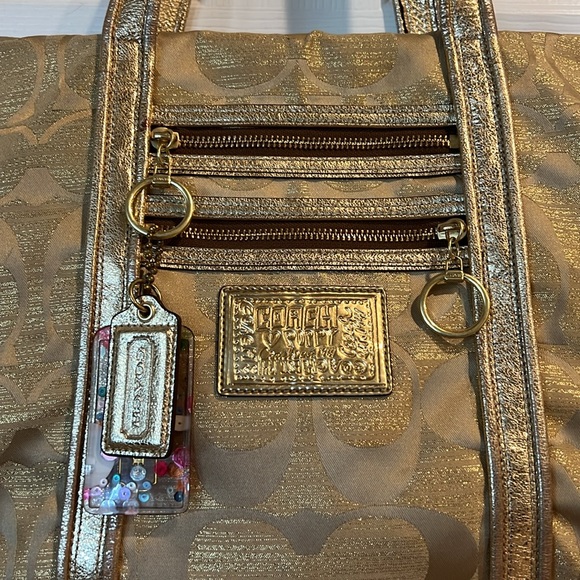 COACH Poppy OP Art Gold Signature Monogram Logo Glam Tote - Picture 3 of 16